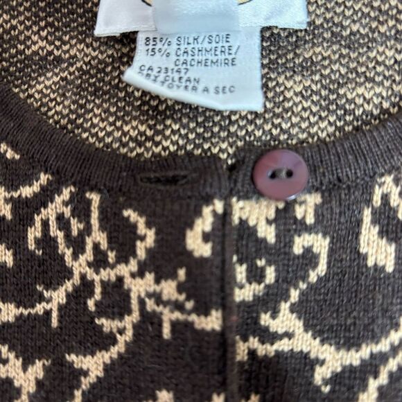 Vintage Talbots Silk Cashmere Blend Button Down Cardigan Sweater Small Brown Tan - Picture 5 of 7